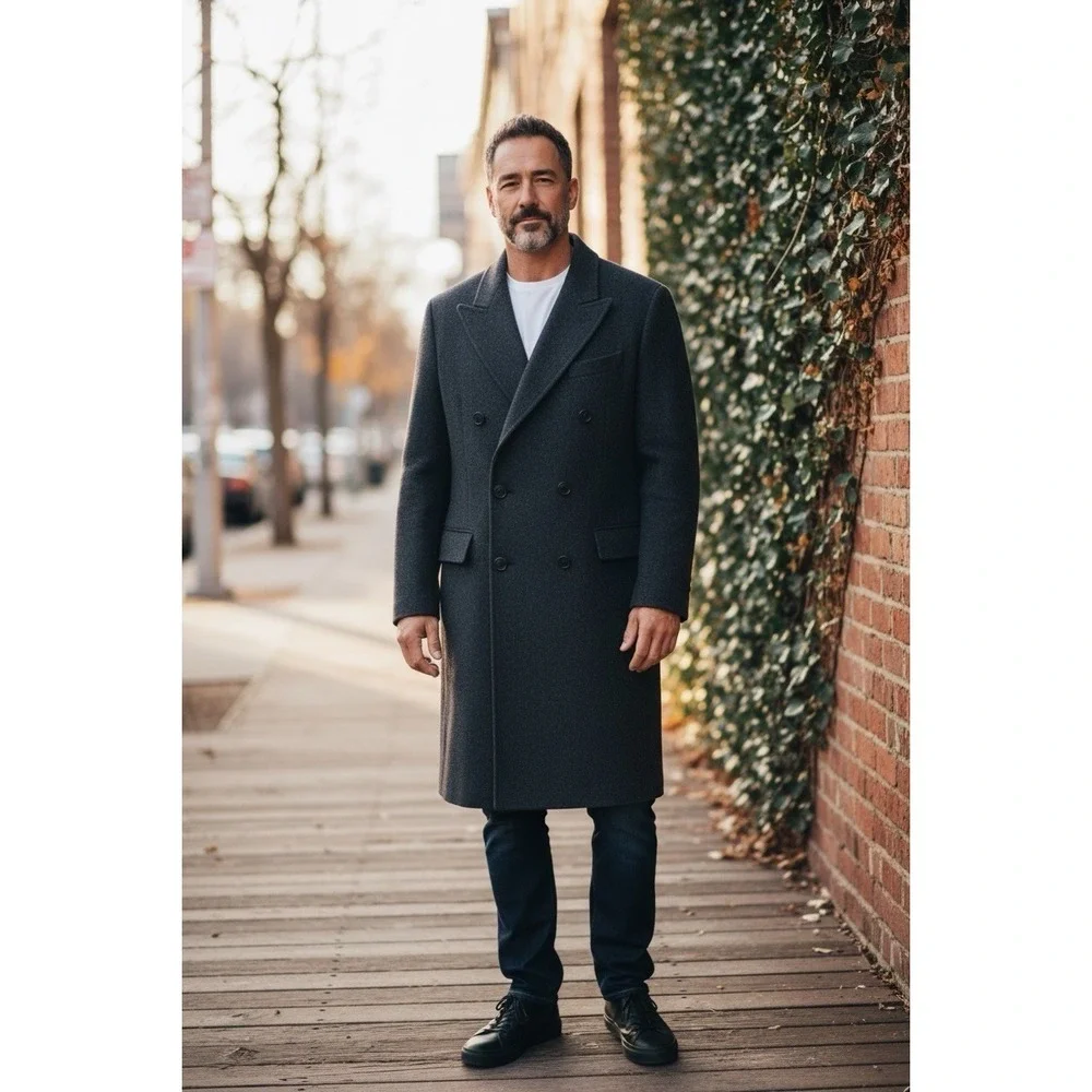 Vintage 80s Pure Wool Overcoat Men's 40R Double Breasted European American Male - Picture 2 of 12